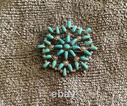 Vintage Zuni Needlepoint/Petit Point Pendant & Pin Sterling Silver/Turquoise