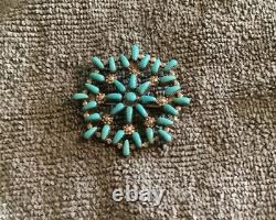 Vintage Zuni Needlepoint/Petit Point Pendant & Pin Sterling Silver/Turquoise