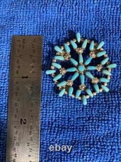 Vintage Zuni Needlepoint/Petit Point Pendant & Pin Sterling Silver/Turquoise