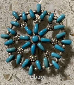 Vintage Zuni Needlepoint/Petit Point Pendant & Pin Sterling Silver/Turquoise