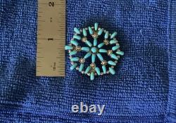 Vintage Zuni Needlepoint/Petit Point Pendant & Pin Sterling Silver/Turquoise