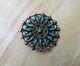Vintage Zuni Needlepoint Round Brooch Natural Turquoise Silver Pin