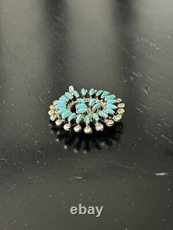 Vintage Zuni Petit Needlepoint Sterling Silver Turquoise Pin Pendant Brooch