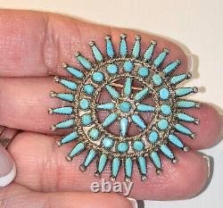 Vintage Zuni Petit Point Sterling Silver Natural Turquoise Pin Pendant 2