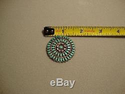 Vintage Zuni Petit Point Turquoise inlay pin brooch pendant Old/dead Pawn