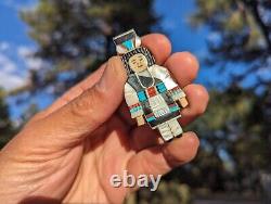 Vintage Zuni Pin Pendant Signed by Madeline Beyuka Sterling Silver Native Am