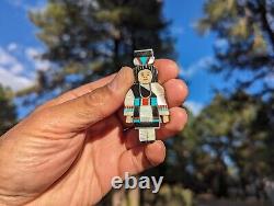 Vintage Zuni Pin Pendant Signed by Madeline Beyuka Sterling Silver Native Am