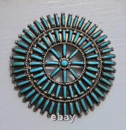 Vintage Zuni R. Paquin Sterling Silver Turquoise Needlepoint Sunburst Brooch Pin