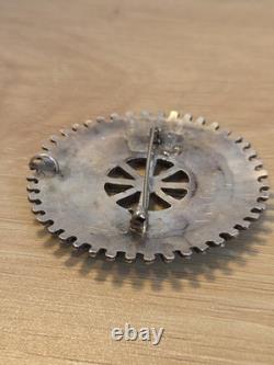 Vintage Zuni R. Paquin Sterling Silver Turquoise Needlepoint Sunburst Brooch Pin