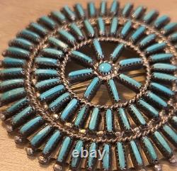 Vintage Zuni R. Paquin Sterling Silver Turquoise Needlepoint Sunburst Brooch Pin Vintage Zuni R. Paquin Sterling Silver Turquoise Needlepoint Sunburst Brooch Pin