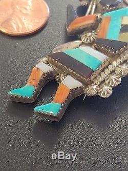 Vintage Zuni Rainbow Man Turquoise/Spiny Oyster Shell/Jet/MoP Inlay Sterling Pin