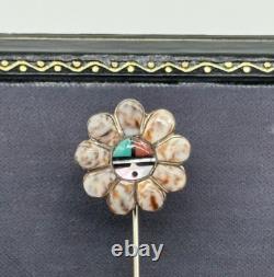 Vintage Zuni Sadie Morris Laahte Sun Face Sterling Silver Cowrie Shell Stick Pin