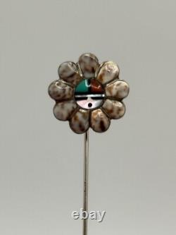Vintage Zuni Sadie Morris Laahte Sun Face Sterling Silver Cowrie Shell Stick Pin
