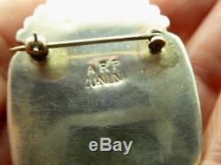 Vintage Zuni Signed ARP Pinto Sterling Kachina Spirit Gemstone Inlay Brooch Pin