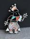 Vintage Zuni Silver Coral Onyx & Turquoise Inlay Crown Dancer Brooch 2 1/8 Inch