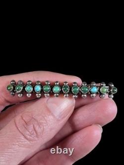 Vintage Zuni Snake Eye Turquoise Sterling Silver Bar Pin Brooch