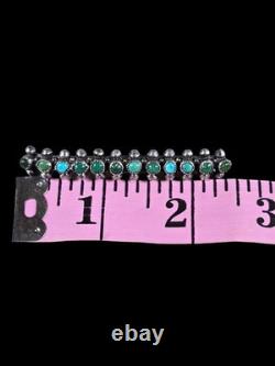 Vintage Zuni Snake Eye Turquoise Sterling Silver Bar Pin Brooch