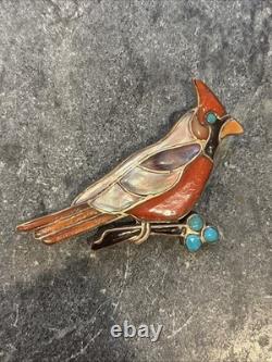 Vintage Zuni Sterling Mosaic Inlay Cardinal Pin Brooch By Virgil & Shirley Benn Vintage Zuni Sterling Mosaic Inlay Cardinal Pin Brooch By Virgil & Shirley Benn
