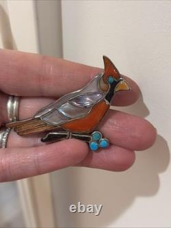 Vintage Zuni Sterling Mosaic Inlay Cardinal Pin Brooch By Virgil & Shirley Benn Vintage Zuni Sterling Mosaic Inlay Cardinal Pin Brooch By Virgil & Shirley Benn