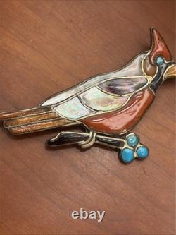 Vintage Zuni Sterling Mosaic Inlay Cardinal Pin Brooch By Virgil & Shirley Benn Vintage Zuni Sterling Mosaic Inlay Cardinal Pin Brooch By Virgil & Shirley Benn