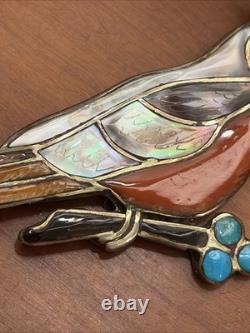 Vintage Zuni Sterling Mosaic Inlay Cardinal Pin Brooch By Virgil & Shirley Benn