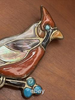 Vintage Zuni Sterling Mosaic Inlay Cardinal Pin Brooch By Virgil & Shirley Benn