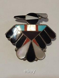 Vintage Zuni Sterling Native American Thunderbird Multi Stone Inlay Brooch/pin