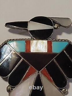 Vintage Zuni Sterling Native American Thunderbird Multi Stone Inlay Brooch/pin