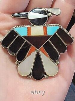 Vintage Zuni Sterling Native American Thunderbird Multi Stone Inlay Brooch/pin