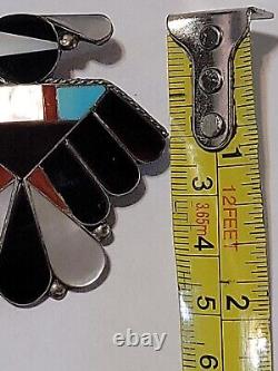 Vintage Zuni Sterling Native American Thunderbird Multi Stone Inlay Brooch/pin