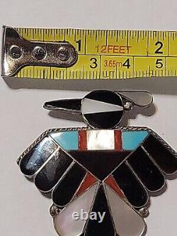 Vintage Zuni Sterling Native American Thunderbird Multi Stone Inlay Brooch/pin