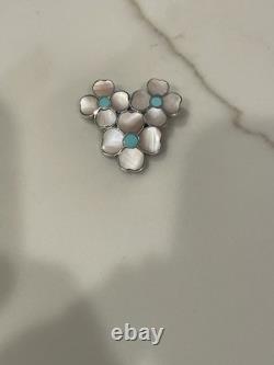 Vintage Zuni Sterling Silver Desert Rose Pin Pendant Mother of Pearl Turquoise
