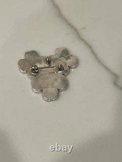 Vintage Zuni Sterling Silver Desert Rose Pin Pendant Mother of Pearl Turquoise