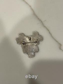 Vintage Zuni Sterling Silver Desert Rose Pin Pendant Mother of Pearl Turquoise