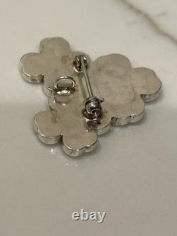 Vintage Zuni Sterling Silver Desert Rose Pin Pendant Mother of Pearl Turquoise