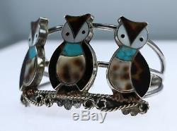 Vintage Zuni Sterling Silver Gemstone Owl Squash Blossom Necklace EARRINGS PIN
