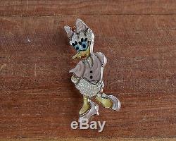 Vintage Zuni Sterling Silver Inlay Daisy Duck Pin and Pendant Rare