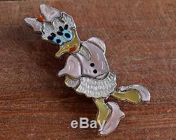 Vintage Zuni Sterling Silver Inlay Daisy Duck Pin and Pendant Rare