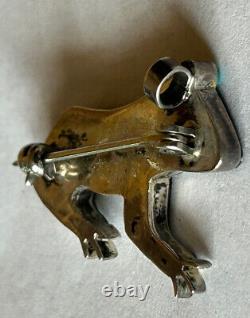 Vintage Zuni Sterling Silver Inlay Frog Pin/Pendant