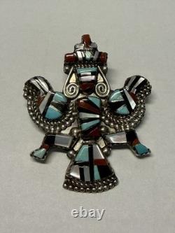 Vintage Zuni Sterling Silver Inlay Knifewing Pin Pendant H. E. Cellicion