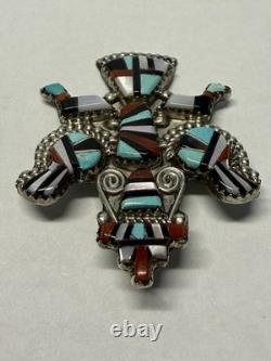 Vintage Zuni Sterling Silver Inlay Knifewing Pin Pendant H. E. Cellicion