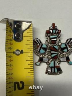 Vintage Zuni Sterling Silver Inlay Knifewing Pin Pendant H. E. Cellicion