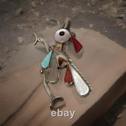 Vintage Zuni Sterling Silver Inlay Pin/pendent Turquoise Coral Signed Kelly E