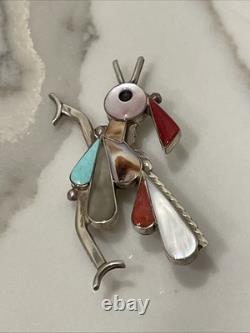 Vintage Zuni Sterling Silver Inlay Pin/pendent Turquoise Coral Signed Kelly E