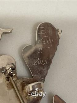 Vintage Zuni Sterling Silver Inlay Pin/pendent Turquoise Coral Signed Kelly E