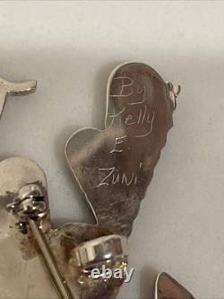 Vintage Zuni Sterling Silver Inlay Pin/pendent Turquoise Coral Signed Kelly E Vintage Zuni Sterling Silver Inlay Pin/pendent Turquoise Coral Signed Kelly E