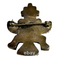 Vintage Zuni Sterling Silver Knifewing Pin with Turquoise, Coral & Shell Inlay