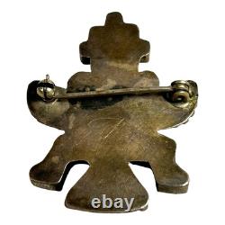 Vintage Zuni Sterling Silver Knifewing Pin with Turquoise, Coral & Shell Inlay