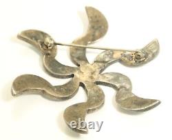 Vintage Zuni Sterling Silver Large Turquoise Inlay Spiral Star Brooch Pin