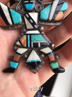 Vintage Zuni Sterling Silver Large Turquoise Knifewing Inlay Pin